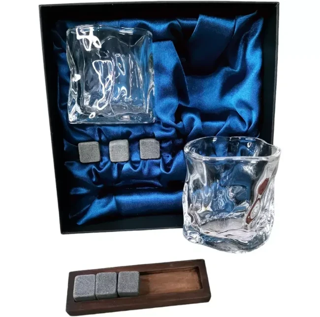 Подарочный набор для виски 2 стакана, подставка с камнями AmiroTrend ABW-311 blue crystal - фото 1 - id-p224013977
