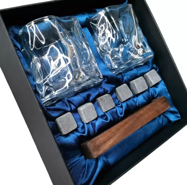 Подарочный набор для виски 2 стакана, подставка с камнями AmiroTrend ABW-311 blue crystal - фото 6 - id-p224013977