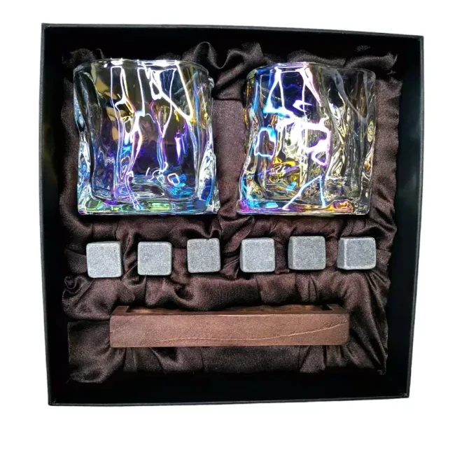 Подарочный набор для виски 2 стакана, подставка с камнями AmiroTrend ABW-311 brown pearl - фото 1 - id-p224013978