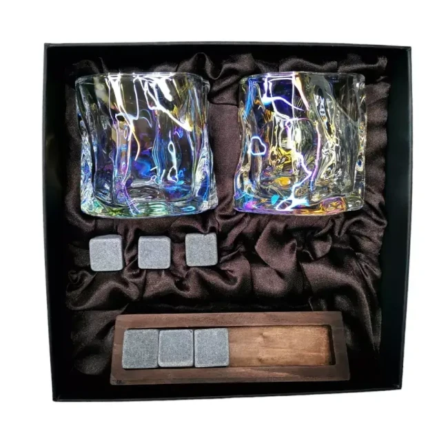 Подарочный набор для виски 2 стакана, подставка с камнями AmiroTrend ABW-311 brown pearl - фото 4 - id-p224013978