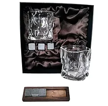 Подарочный набор для виски 2 стакана, подставка с камнями AmiroTrend ABW-311 brown crystal