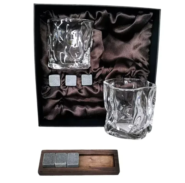 Подарочный набор для виски 2 стакана, подставка с камнями AmiroTrend ABW-311 brown crystal - фото 1 - id-p224013979