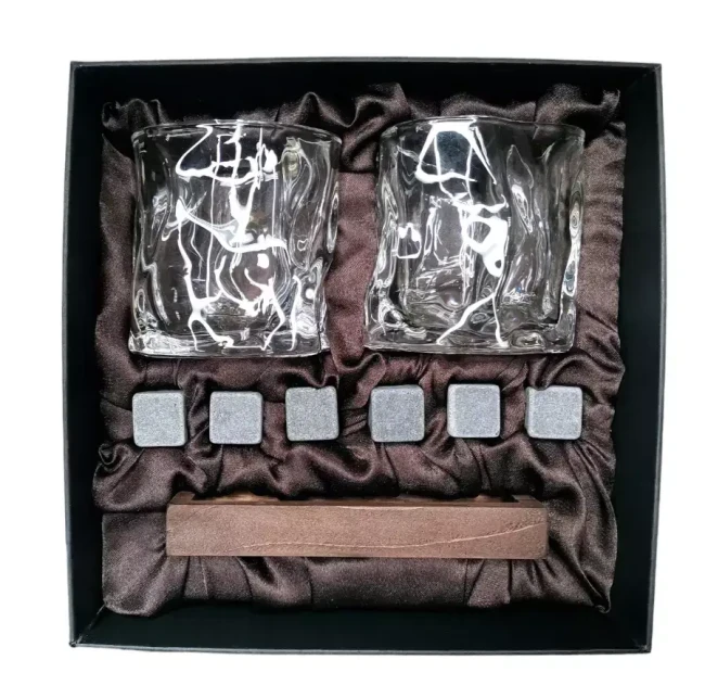 Подарочный набор для виски 2 стакана, подставка с камнями AmiroTrend ABW-311 brown crystal - фото 2 - id-p224013979