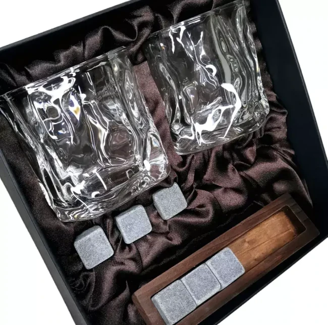 Подарочный набор для виски 2 стакана, подставка с камнями AmiroTrend ABW-311 brown crystal - фото 6 - id-p224013979