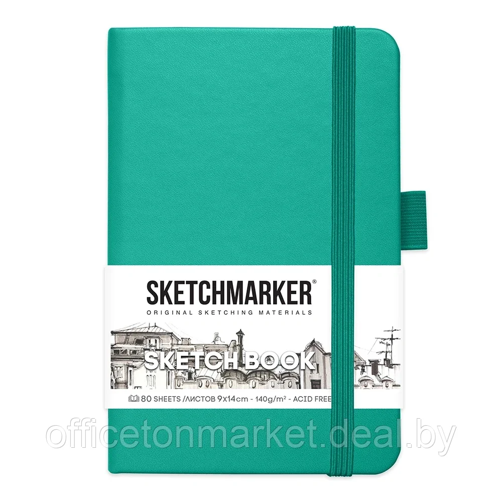 Скетчбук "Sketchmarker", 9x14 см, 140 г/м2, 80 листов, изумрудный - фото 1 - id-p224014475