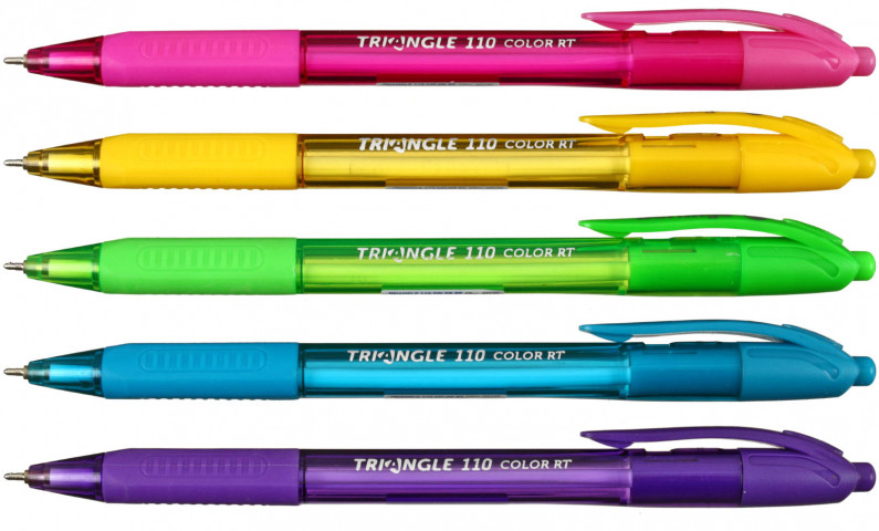 Ручка шариковая автоматическая одноразовая Berlingo Triangle 110 RT Color корпус ассорти, стержень синий - фото 1 - id-p224014126