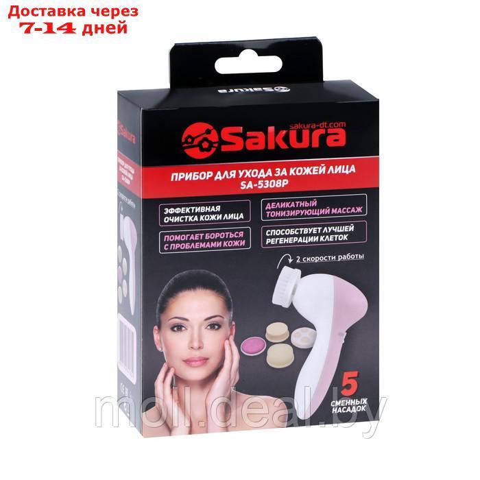 Массажёр для лица Sakura SA-5308P, 2 режима, 5 насадок, 2хАА, бело-розовый - фото 7 - id-p223962179