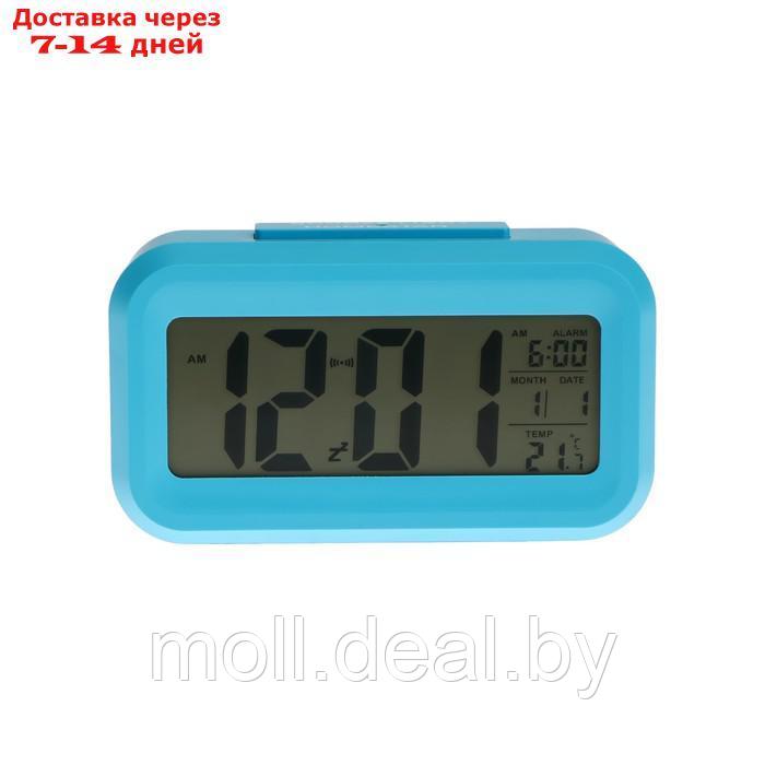 Часы HOMESTAR HS-0110, будильник, температура, подсветка, 3хААА, синие - фото 3 - id-p223962320