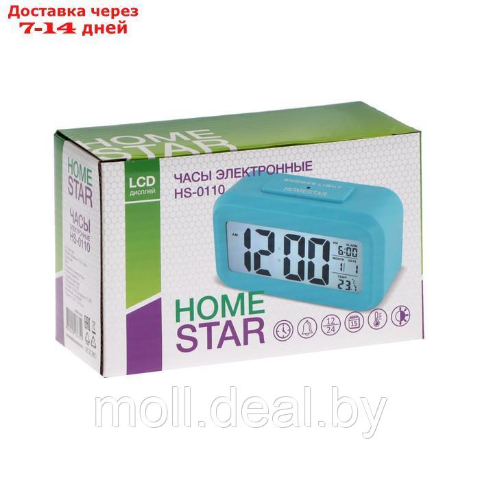 Часы HOMESTAR HS-0110, будильник, температура, подсветка, 3хААА, синие - фото 7 - id-p223962320