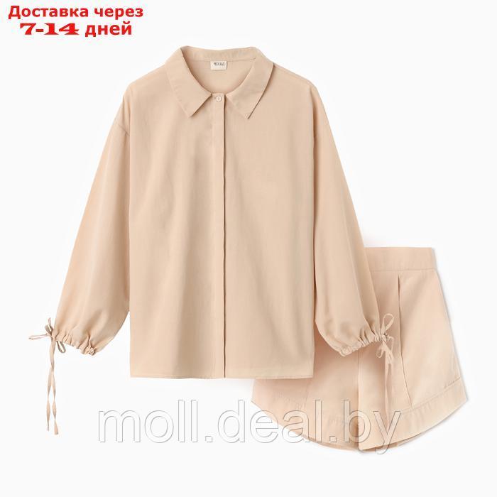 Комплект женский (блузка, шорты) MINAKU: Casual Collection цвет бежевый, р-р 46 - фото 1 - id-p223992595