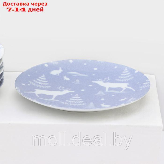 Набор фарфоровых тарелок "Зимний лес", 6 предметов, d=20 см, микс - фото 2 - id-p223991255