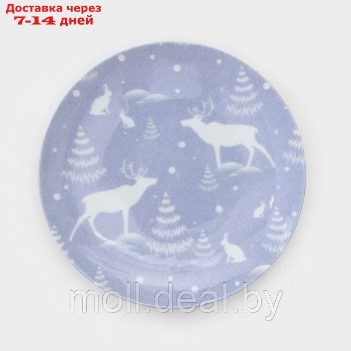Набор фарфоровых тарелок "Зимний лес", 6 предметов, d=20 см, микс - фото 3 - id-p223991255