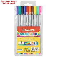 Фломастеры 10 цветов Luxor Color Stick", смываемые, ПВХ, с европодвесом