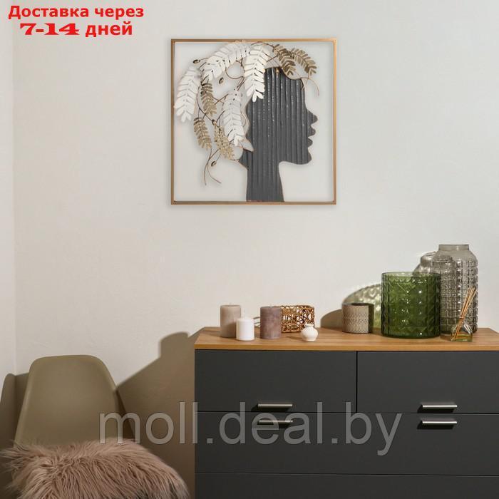 Декор настенный металл "Девушка с листьями в волосах" 56х56х6,4 см - фото 1 - id-p223991593