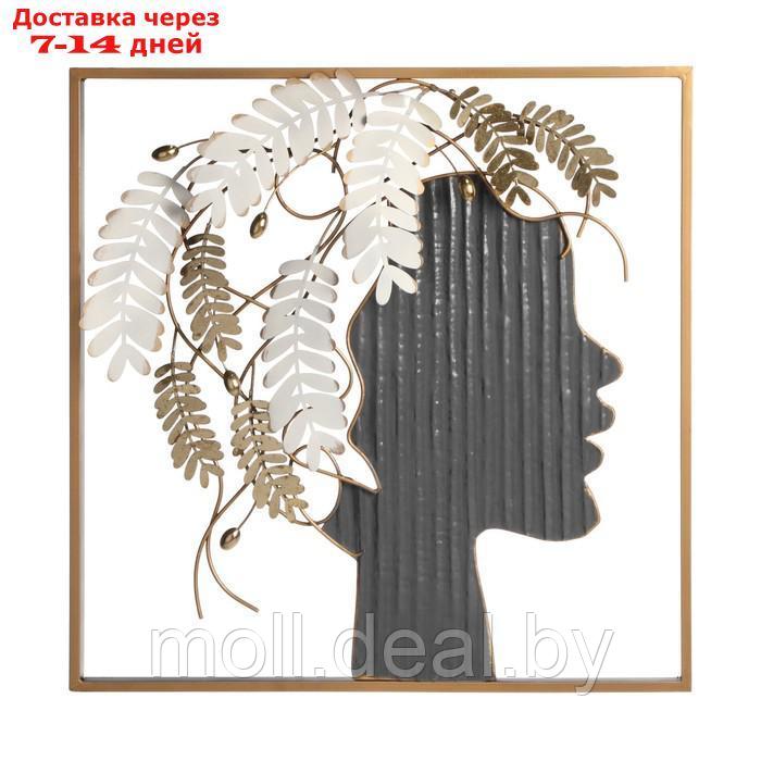 Декор настенный металл "Девушка с листьями в волосах" 56х56х6,4 см - фото 2 - id-p223991593