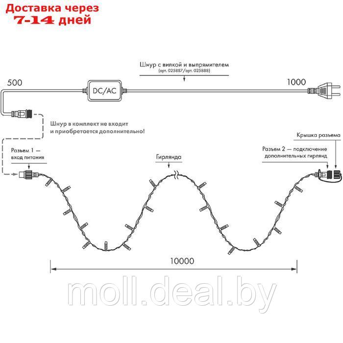 Гирлянда Arlight нить, IP65, 10 м, 100 LED, 220В, Н.Б. каучук, фиксинг, прозрач. линза, БЕЛЫЙ 1024 - фото 3 - id-p223991606