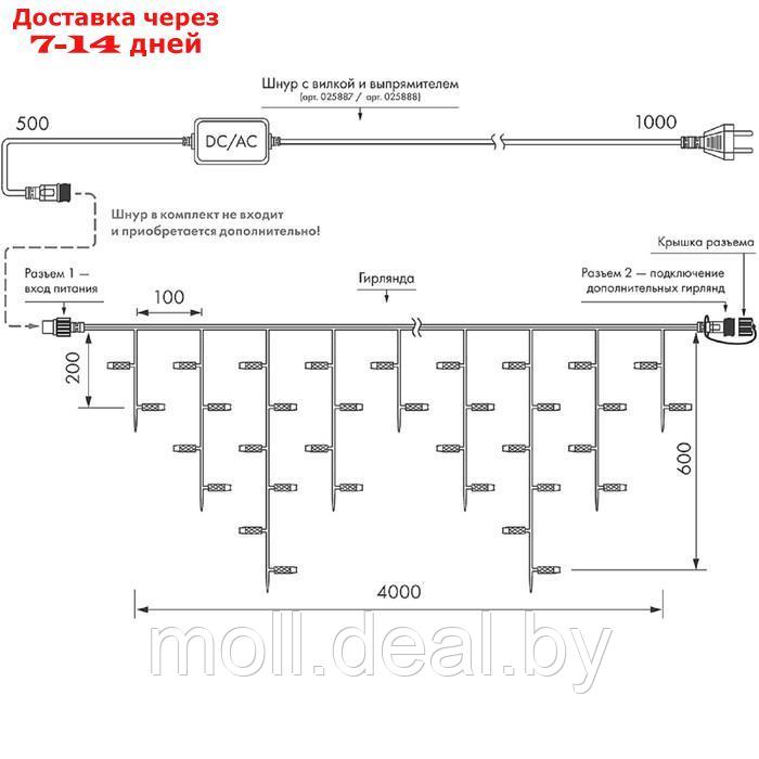 Гирлянда Arlight бахрома, IP65, 4x0.6 м, 128 LED, 220В, Н.Б. ПВХ, фиксинг, прозрач. линза, БЕЛЫЙ 1 - фото 3 - id-p223991623