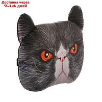 Подушка на подголовник МАТЕХ ANIMALS LINE, Кот, красные глаза, 30 х 25 х 10 см, серый
