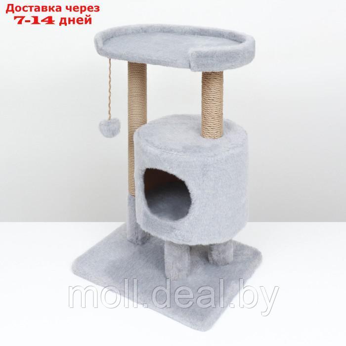 Домик для кошек с когтеточкой "Круглый с площадкой", 52 х 52 х 95 см, серый - фото 3 - id-p223991796