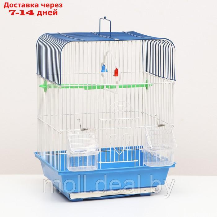 Клетка для птиц квадратная с кормушками, 35 х 28 х 55 см, синяя - фото 1 - id-p223993109