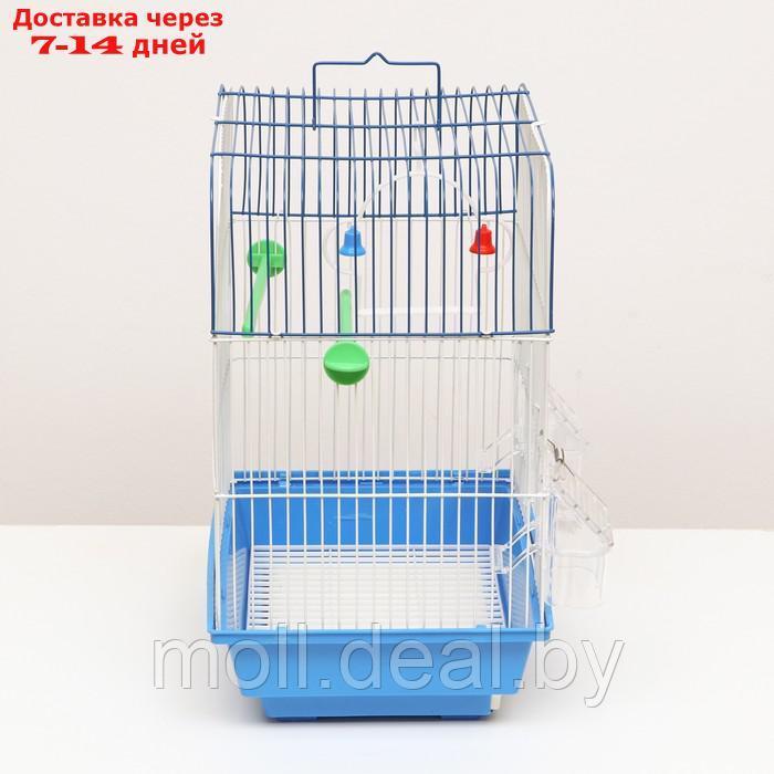 Клетка для птиц квадратная с кормушками, 35 х 28 х 55 см, синяя - фото 2 - id-p223993109