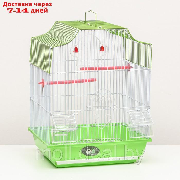 Клетка для птиц фигурная с кормушками, 34 х 27 х 44 см, зелёная - фото 1 - id-p223993110