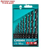 Набор сверл по металлу "СИБИН" 29610-H19, класс В, 19 шт, d=1-10 мм, быстрорежущая сталь