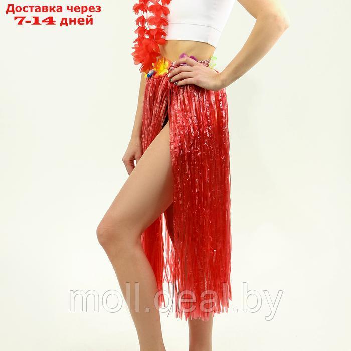Гавайский набор "Тропики", юбка, зажим, венок, цвет красный - фото 2 - id-p223992309