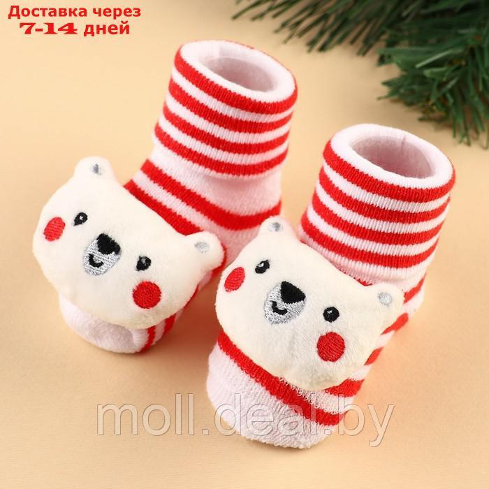 Подарочный набор новогодний: держатель для соски-пустышки на ленте и носочки - погремушки на ножки "Мишка" - фото 7 - id-p223990928