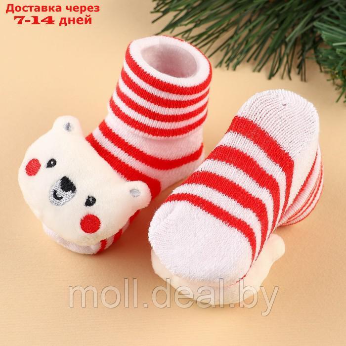 Подарочный набор новогодний: держатель для соски-пустышки на ленте и носочки - погремушки на ножки "Мишка" - фото 9 - id-p223990928