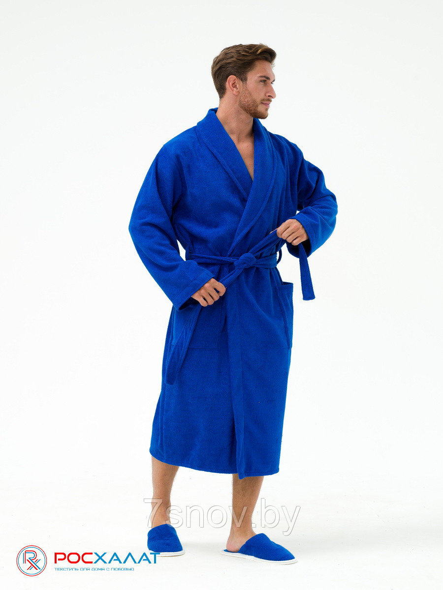 Мужской махровый халат размер 58-60 синий - фото 1 - id-p224019348