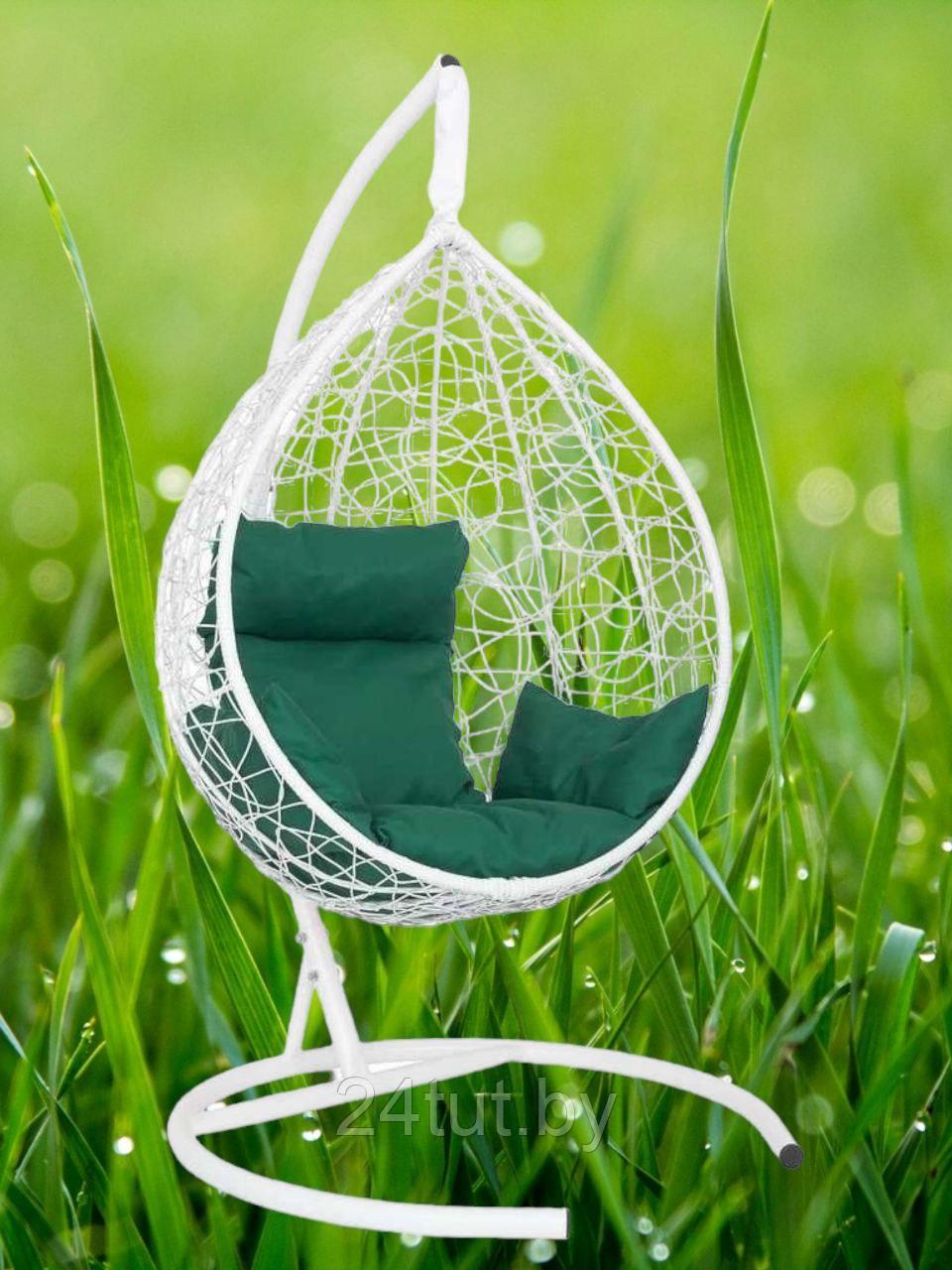 Подвесное кресло-кокон SEVILLA белый каркас (зеленая подушка)