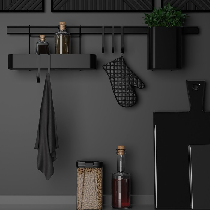 Рейлинговая система для кухни на 8 предметов Доляна, 60,5 см, цвет чёрный - фото 5 - id-p224021200