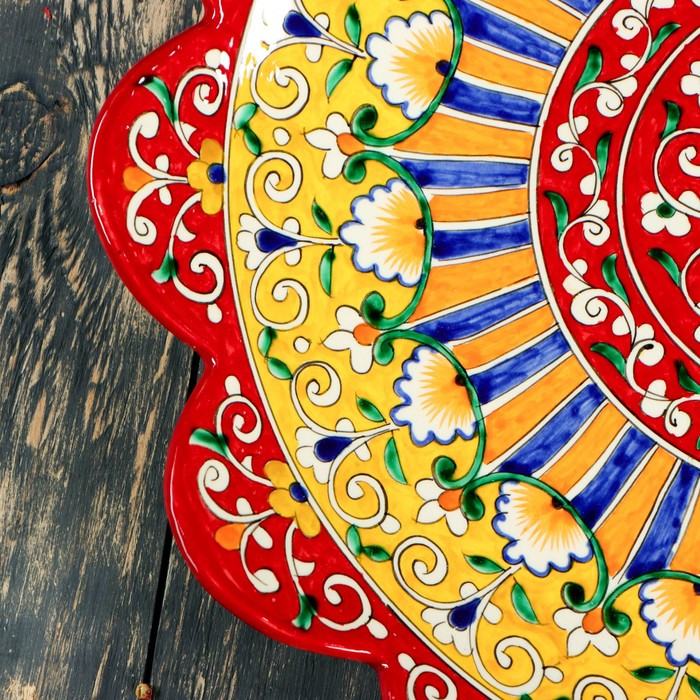 Ляган Риштанская Керамика "Цветы", 42 см, красный, рифлённый - фото 3 - id-p224021263