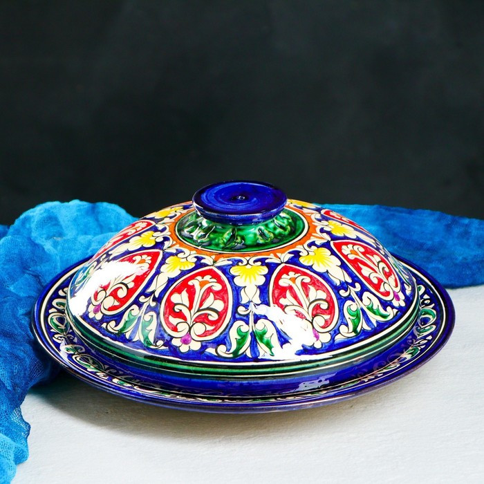 Блинница Риштанская Керамика "Цветы", 26 см, синий - фото 1 - id-p224021352