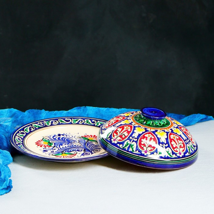 Блинница Риштанская Керамика "Цветы", 26 см, синий - фото 2 - id-p224021352