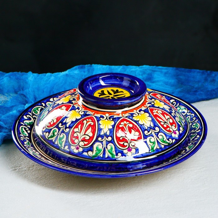 Блинница Риштанская Керамика "Цветы", 26 см, синий - фото 4 - id-p224021352