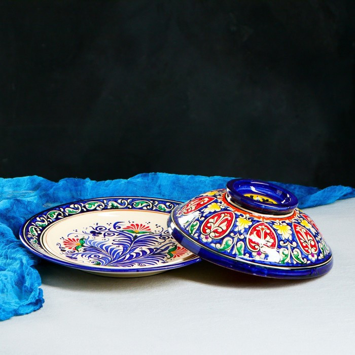 Блинница Риштанская Керамика "Цветы", 26 см, синий - фото 5 - id-p224021352
