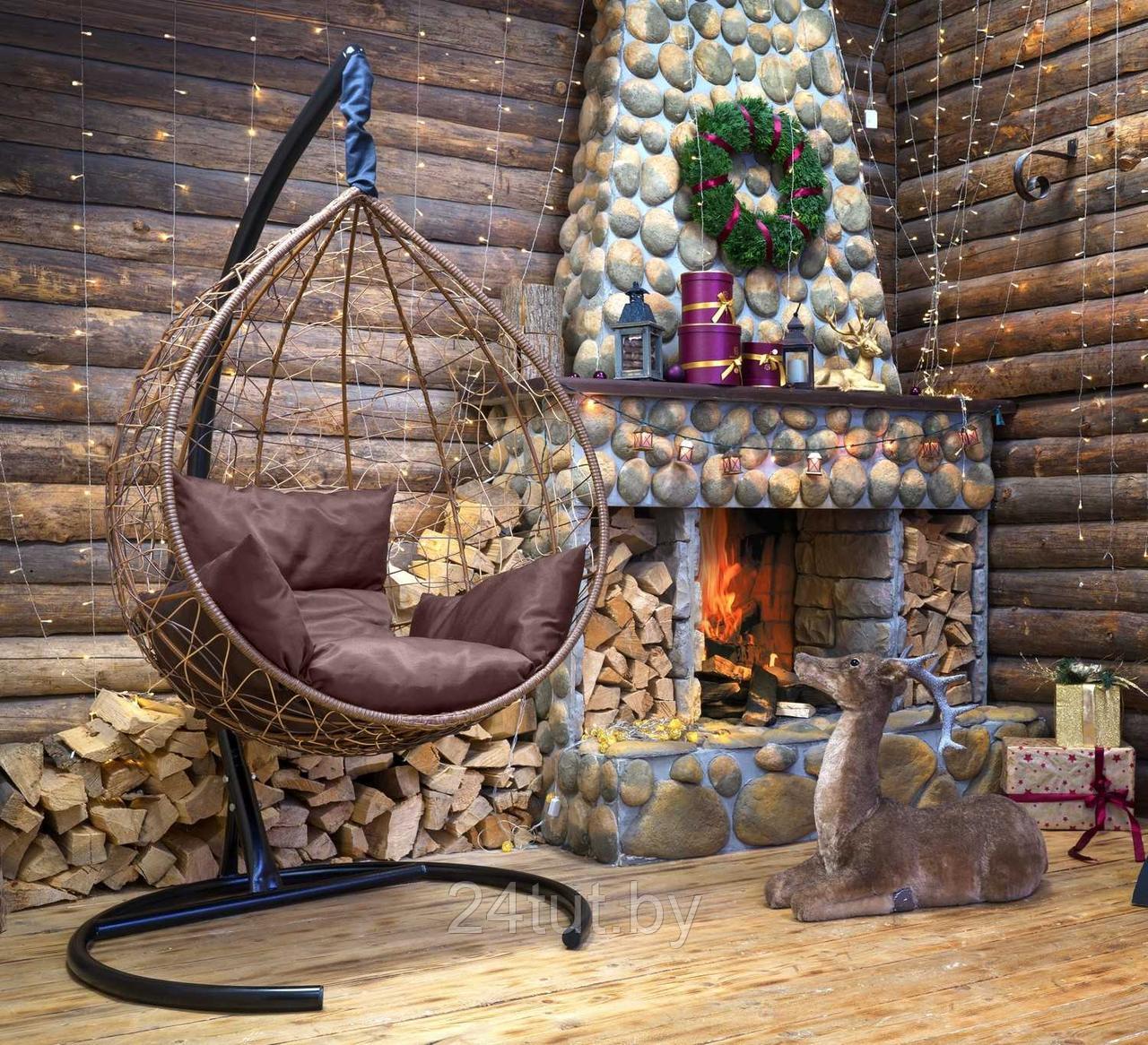 Подвесное кресло-кокон SEVILLA ротанг цвет горячий шоколад (подушка цвет шоколад) - фото 5 - id-p224022130