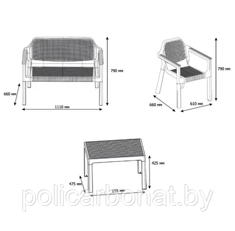 Набор мебели EASY COMFORT (диван, 2 кресла, стол), коричневый - фото 2 - id-p213564104