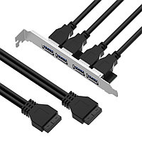 GCR Планка в корпус USB 3.0, 2 порта 20 pin на 4 внешних порта, 0.58m, черный, GCR-55564 GCR Планка в корпус