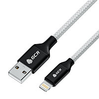 Кабель GCR 1.0m USB AM/Lightning - поддержка всех IOS, MFI, белый нейлон, AL корпус черный, черный ПВХ,