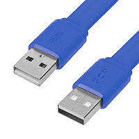 Кабель GCR PROF 0.5m USB 2.0 AM/AM, плоский, синий, 28/24 AWG, экран, заземление, морозостойкий, GCR-55569