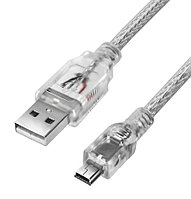 Кабель GCR PROF 0.5m USB 2.0, AM/mini 5P, прозрачный, 28/24 AWG, экран, армированный, морозостойкий,