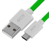 Кабель GCR QC 0.5m MicroUSB, быстрая зарядка, зеленый TPE, белые коннекторы, 28/22 AWG, GCR-52484