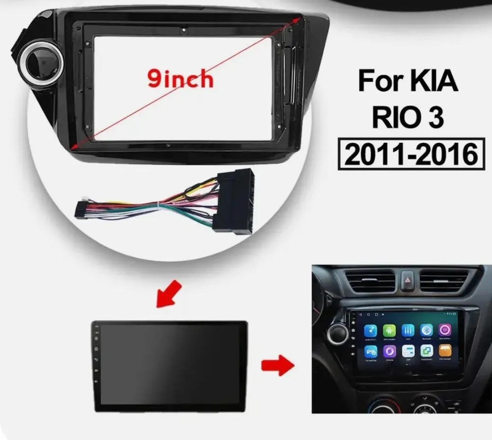 Рамка переходная 9" и переходник для андроид магнитол на Kia Rio 2012-2016 - фото 2 - id-p224027267