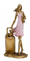 Сувенир полистоун Sima-Land 10*12,5*25,5 см, «Девушка в розовом платье с чемоданом и котом»