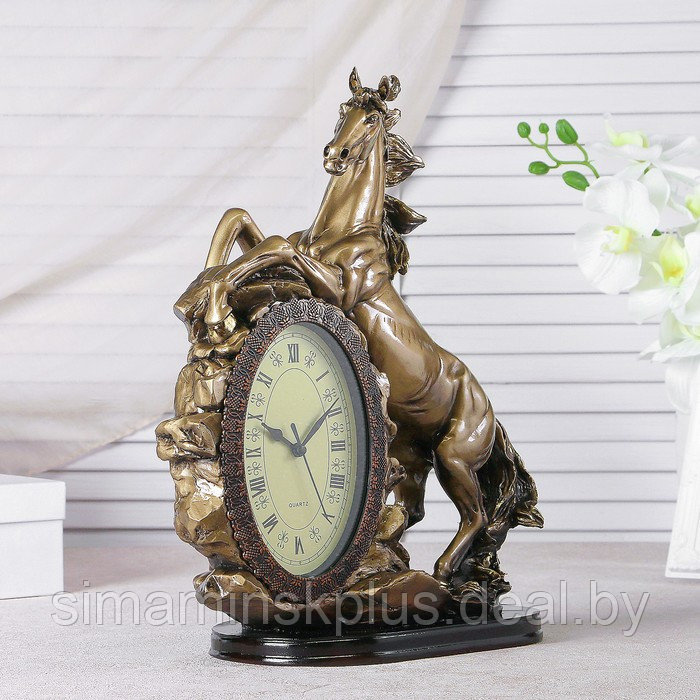 Часы настольные каминные "Лошадь", 40 х 31 х 15 см, золото - фото 2 - id-p224028904