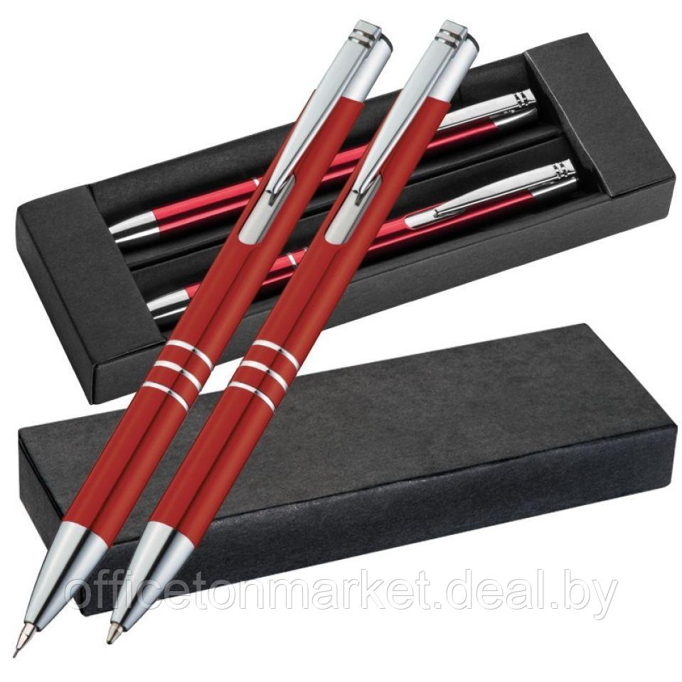 Набор "Claremont": ручка шариковая автоматическая и карандаш автоматический, красный, серебристый - фото 3 - id-p220833388