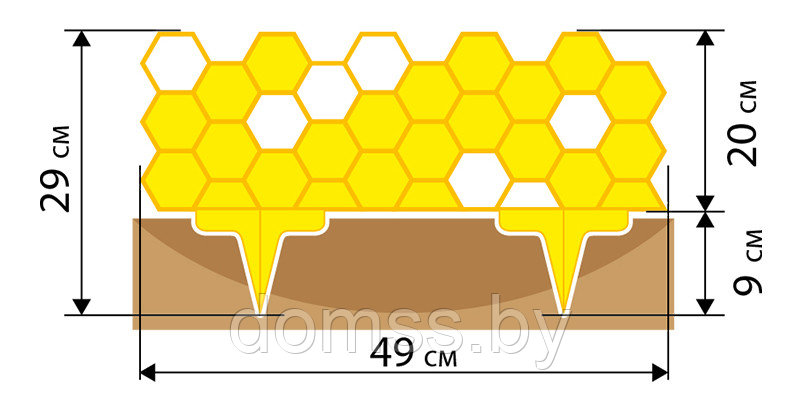 СОС-20 Садовое ограждение "Соты" высота 20 см, длина 2,5 м (Желтый) - фото 6 - id-p224095139